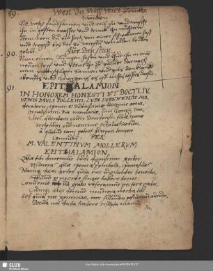Nr. 91-92. Epithalamion in honorem u. In Graeculum quendam
