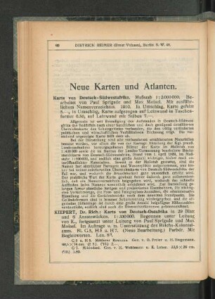 Neue Karten und Atlanten.