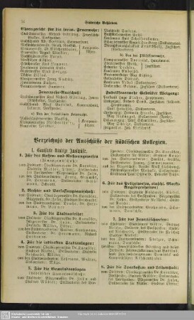 Verzeichnis der Ausschüsse der städtischen Kollegien