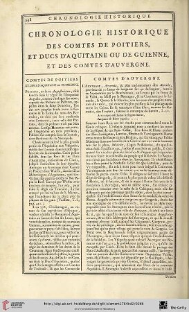 Chronologie historique des comtes de Poitiers, et ducs d’Aquitaine ou de Guienne, et des comtes d’Auvergne