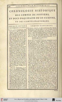 Chronologie historique des comtes de Poitiers, et ducs d’Aquitaine ou de Guienne, et des comtes d’Auvergne