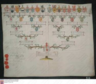 Ahnenprobe des Franz Wilhelm Zobel v. u. z. Giebelstadt. - ausgefertigt 1776 September 25, Pergament