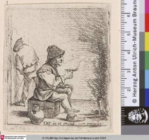 [Ein Bauer auf einem Block vor einem Feuer sitzend; Peasant Seated on a Block before a Fire]