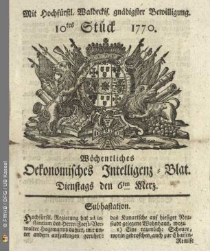 10tes Stueck, Dienstags den 6ten Merz 1770