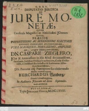 Disputatio Iuridica De Iure Monetae