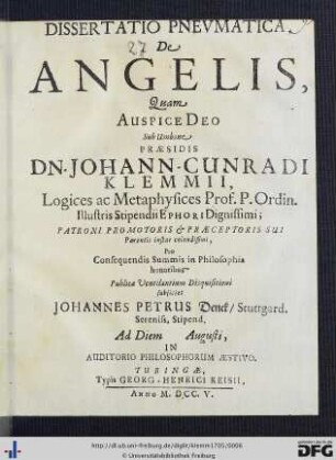 Dissertatio Pnevmatica, De Angelis