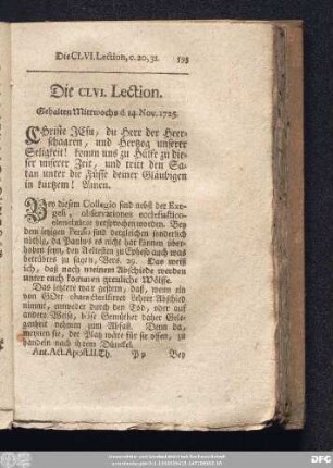 Die CLVI. Lection. Gehalten Mittwochs d. 14. Nov. 1725.