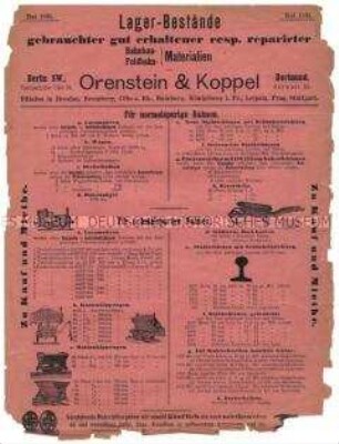 Angebot von Bahnen und Zubehör aus Lagerbeständen