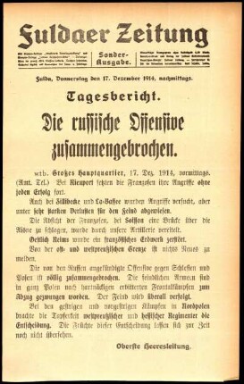 Zweite Ausgabe vom Donnerstag, den 17. Dezember 1914.