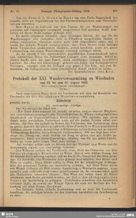 Protokoll der XXI. Wanderversammlung zu Wiesbaden vom 23. bis zum 26. August 1892