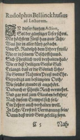 Rudolphus Bellinckhusius ad Lectorem.