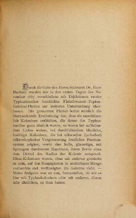 Über den Nachweis von Typhusbacillen in den Dejektionen Typhuskranker : Arbeit ausgef. im Bact. Laborat. des Operat.-Curses f. Militär-Ärzte unter Leitung des Privat-Docenten Herrn Stabsarzt Dr. Hans Buchner