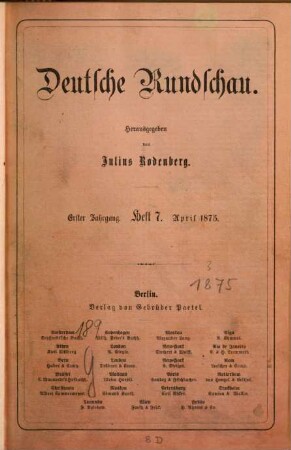 Deutsche Rundschau. 3, 3 = Jg. 1. 1875