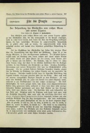 Zur Behandlung des Gleichnisses vom reichen Mann und armen Lazarus
