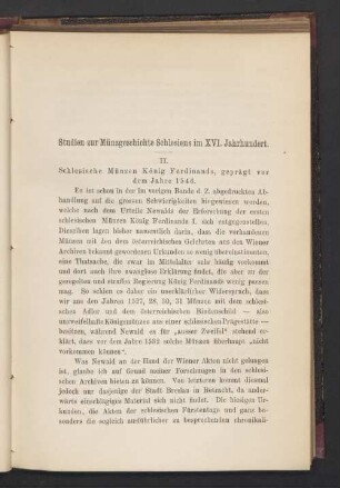 Studien zur Münzgeschichte Schlesiens im XVI. Jahrhundert
