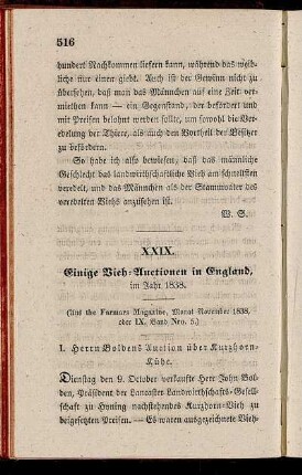 XXIX. Einige Vieh-Auctionen in England im Jahr 1838