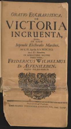 Oratio Eucharistica De Victoria Incruenta