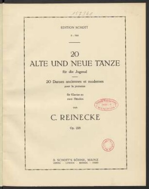 20 alte und neue Tänze für die Jugend : für Klavier zu zwei Händen : Op. 228