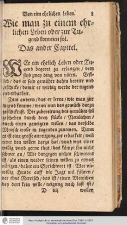 Von eim ehrlichen Leben. Wie man zu einem ehrlichen Leben oder zur Tugend kommen sol. Das ander Capitel.