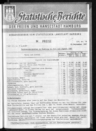 Verbraucherpreise in Hamburg im Juli und August 1967 : Lfd. Nr. 19