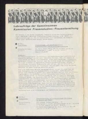 Lehraufträge der Gemeinsamen Kommission Frauenstudien / Frauenforschung