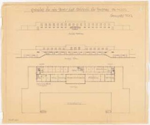 Boots- und Klubhaus Monatskonkurrenz November 1931: Grundriss Obergeschoss, Aufriss Südansicht, Nordansicht 1:200