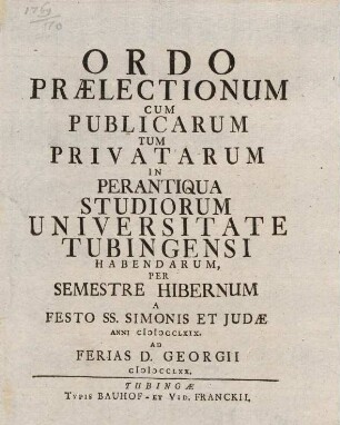 Vorlesungsverzeichnis 1769/70