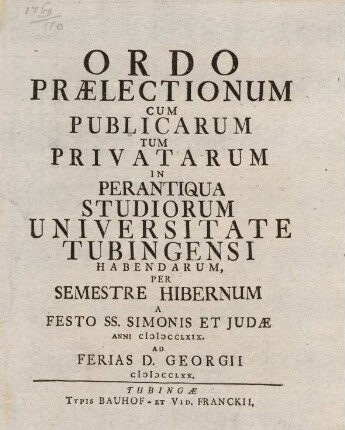 Vorlesungsverzeichnis 1769/70