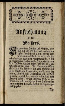 Aufnehmung eines Meisters