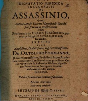 Disp. iur. inaug. de assassinio