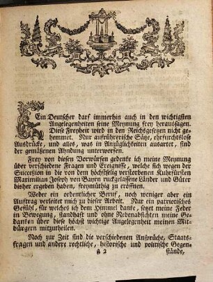 Unparteyische Gedanken über verschiedene Fragen bey Gelegenheit der Succeßion in die von dem verstorbenen Kuhrfürsten Maximilian Joseph ruckgelassene Länder und Güter