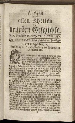 XIX. Nachlese. Coburg, den 10. May. 1752.