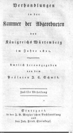 1,27: Landtag Württemberg - Kammer 2, Protokolle 1821, Bd. 12