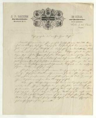 Fünf Briefe von Joseph Bachem, Köln, sowie zwei Briefe von Hofbuchhändler J. P. Bachem, Köln, an Christian Brentano