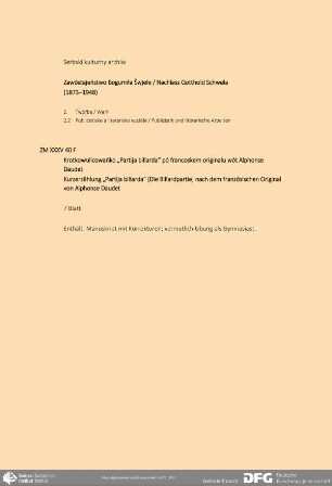 Kurzerzählung „Partija billarda“ [Die Billardpartie] nach dem französischen Original von Alphonse Daudet