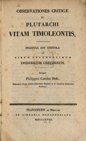 Observationes criticae in Plutarchi vitam Timoleontis