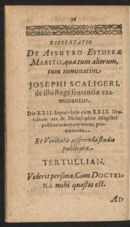 Dissertatio De Assuero Estherae Marito, quatum aliorum, tum nominatim Josephi Scaligeri, de illo Rege sententiae examinantur [...]