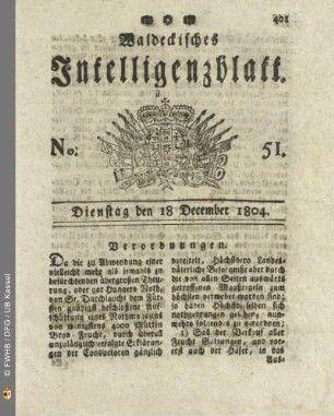 No. 51. Dienstag den 18 December 1804