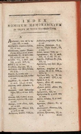 Index Nominum Memorabilium in Textu ac Notis Occurrentium.