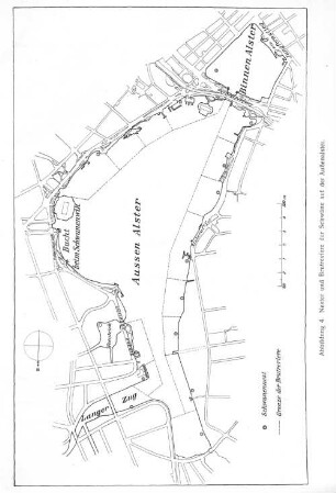 Nester und Brutreviere der Schwäne auf der Außenalster.
