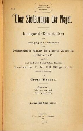 Über Siedlungen der Neger