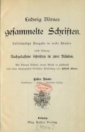 Bd. 1: Erzählungen. - Reisen. - Vermischte Aufsätze