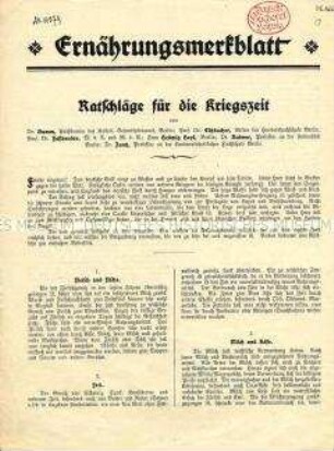 Merkblatt mit Hinweisen zur Ernährung in Kriesgzeiten