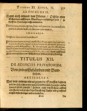 Titulus XII. De Aedificiis Privatorum. Von privat Gebäwden und Bawsachen.