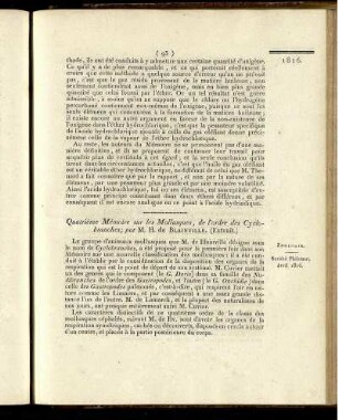 Quatrième Mémoire sur les Mollusques, de l´ordre des Cyclobranches;