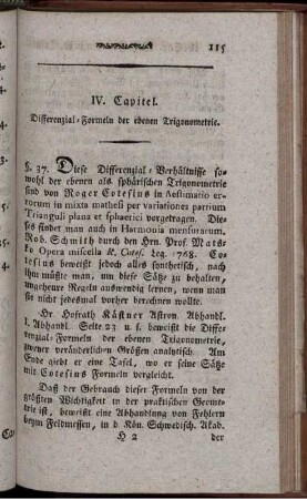 IV. Capitel. Differenzial-Formeln der ebenen Trigonometrie.