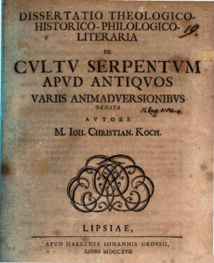 Dissertatio Theologico-Historico-Philologico-Literaria De Cultu Serpentum Apud Antiquos