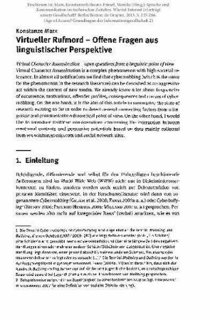 Virtueller Rufmord - Offene Fragen aus linguistischer Perspektive