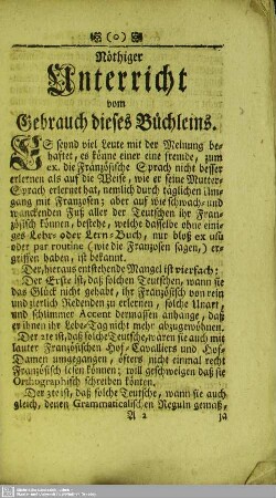 Nöthiger Unterricht von Gebrauch dieses Büchleins