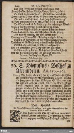 26. S. Dionysius, bischof zu Alexandrien : A[nn]o. 250. - 264